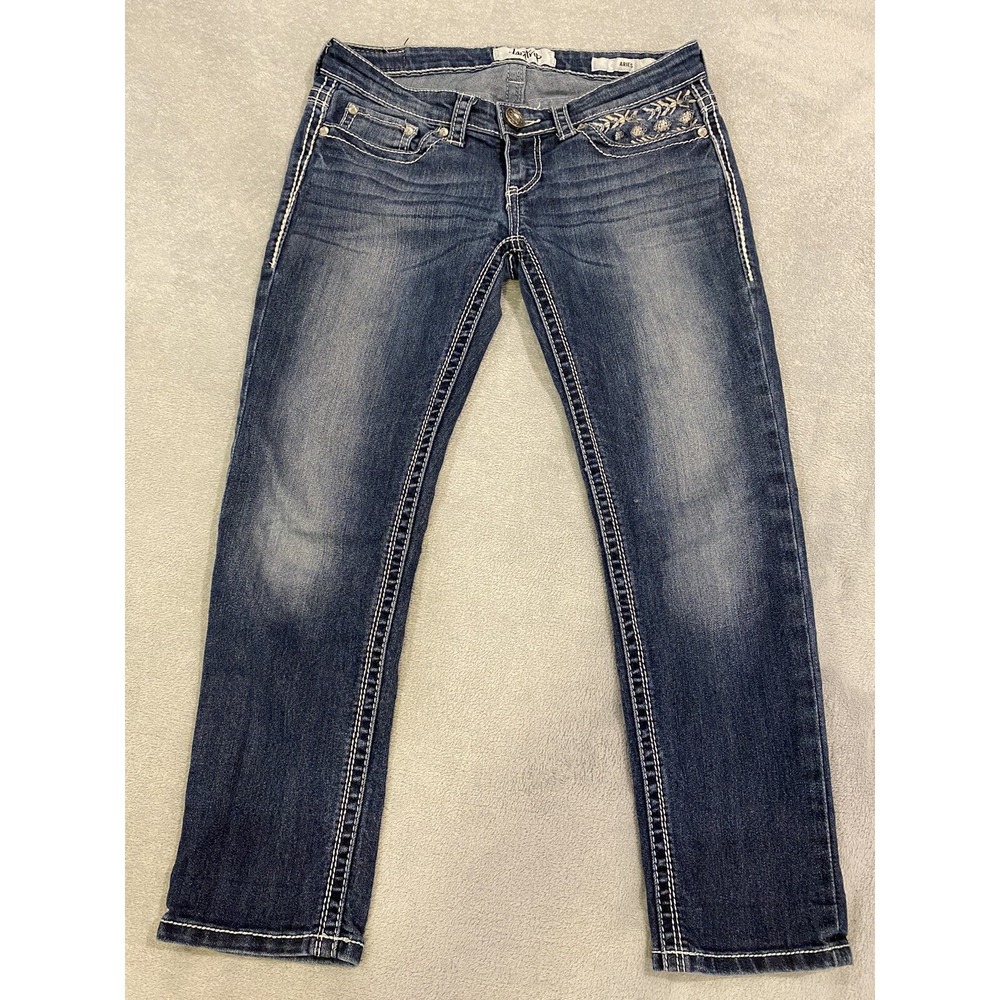 Daytrip Aries Skinny Womens 28x25 Denim Jeans Crop Blue embroidered Embellished